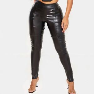 PrettyLittleThing Shape Black PU Panelled Pants 8